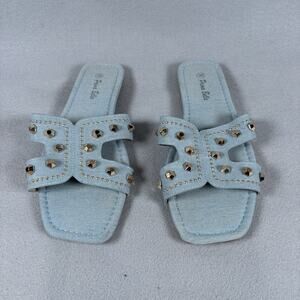 Prima Bella Women's Light Blue Denim Studded H-Band Slide Sandals 38